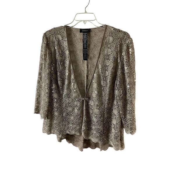 R&M Richards Dress Womens 18 Gold Lace Sequin 2 Piece Jacket Overlay Formal Set - Picture 13 of 16